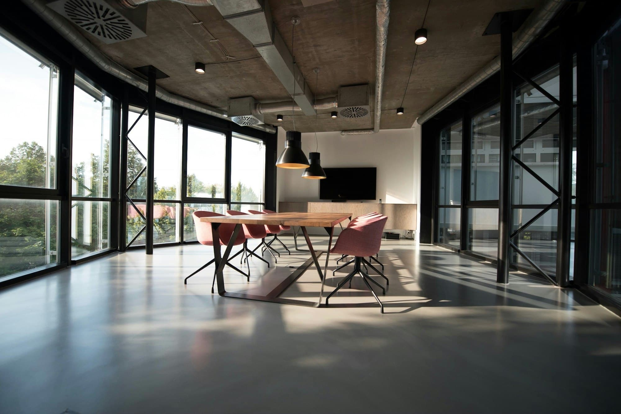 Open plan floor with desks and daylight
